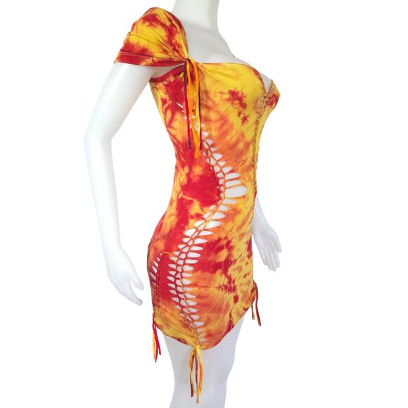TEMPTRESS COLLECTION - LARGE - Solar Flare Tie-Dyed Dress - Radiant Red, Yellow - Picture 5 of 7